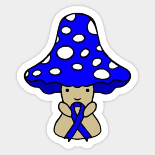 Mushroom holding a big Awareness Ribbon (Blue) Sticker